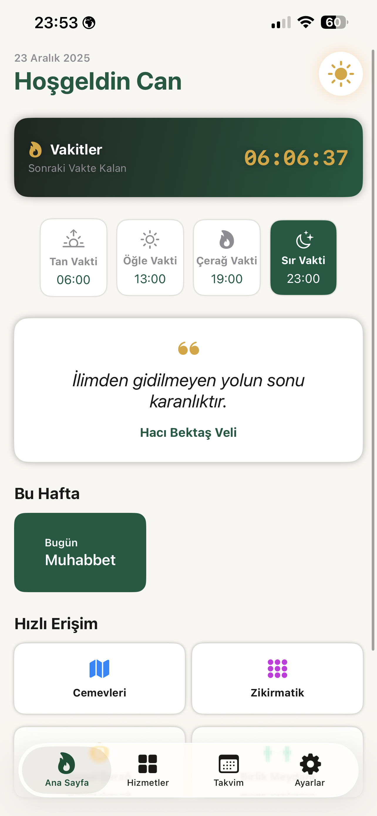 Alevi Mobil Uygulama Arayüzü